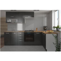 LASSEN Cuisine complete d'angle 240x165 cm avec plan de travail - Angles réversible - 8 éléments - Gris Matera