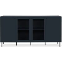 Calicosy – Buffet bas CARACAS – Décor bleu navy – 2 portes vitrées – Dimensions L180 x H90 x P40 cm – Meuble moderne pour salon