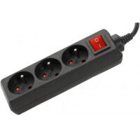 Multiprise 3 prises noire + Interrupteur - 1.5 m