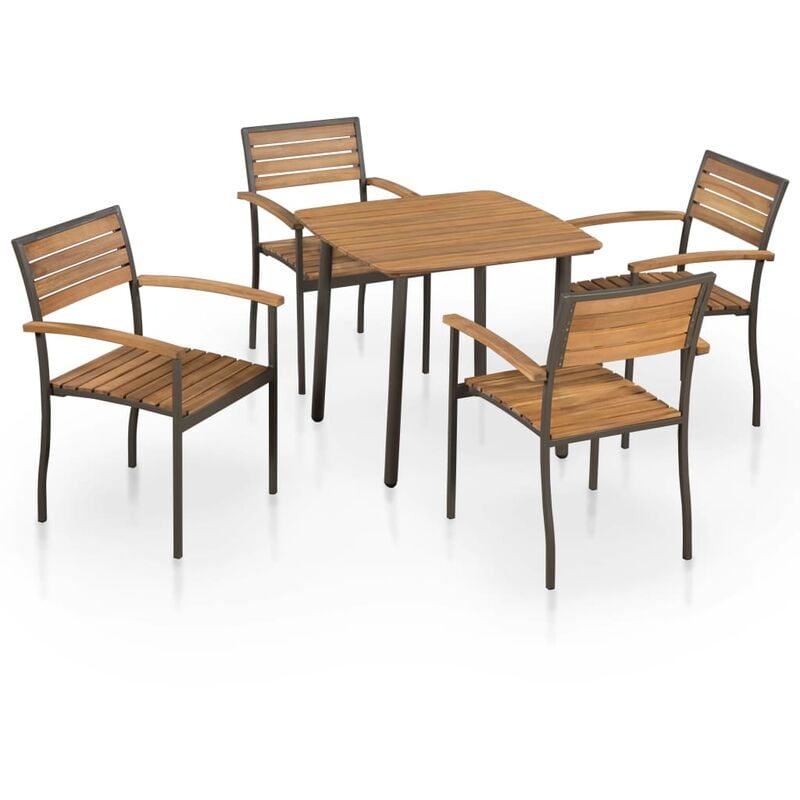 Set de comedor de jardín 5 pzas madera maciza de acacia y acero vidaXL