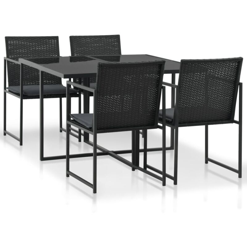 Set comedor de jardín 5 piezas y cojines ratán sintético negro vidaXL