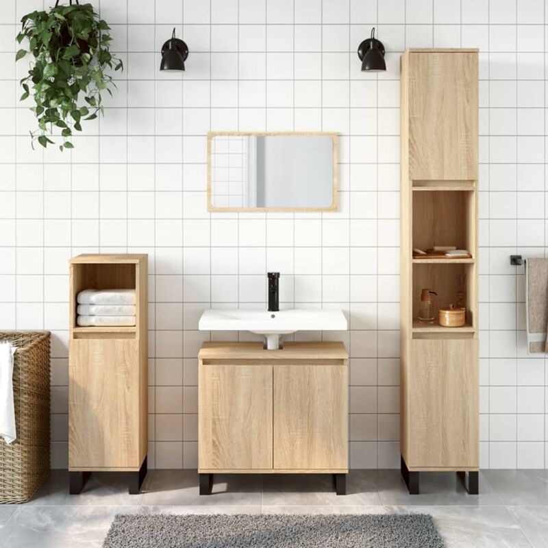Set de muebles de baño 3 pzas madera contrachapada roble Sonoma vidaXL