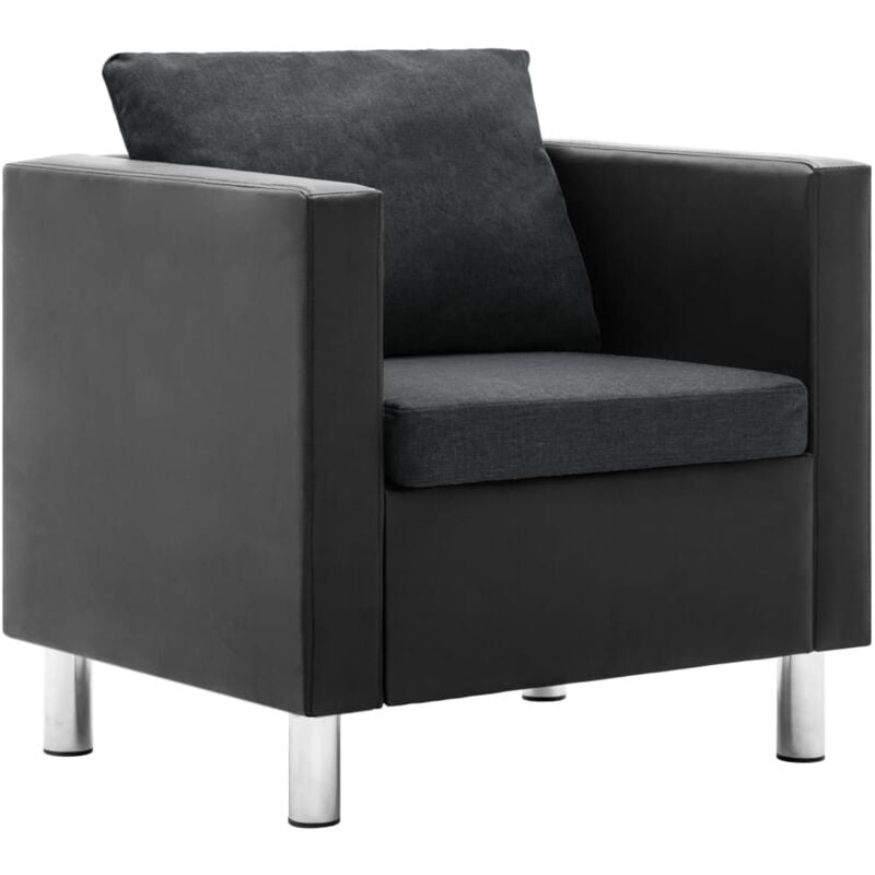 Sillón de cuero sintético negro y gris oscuro vidaXL