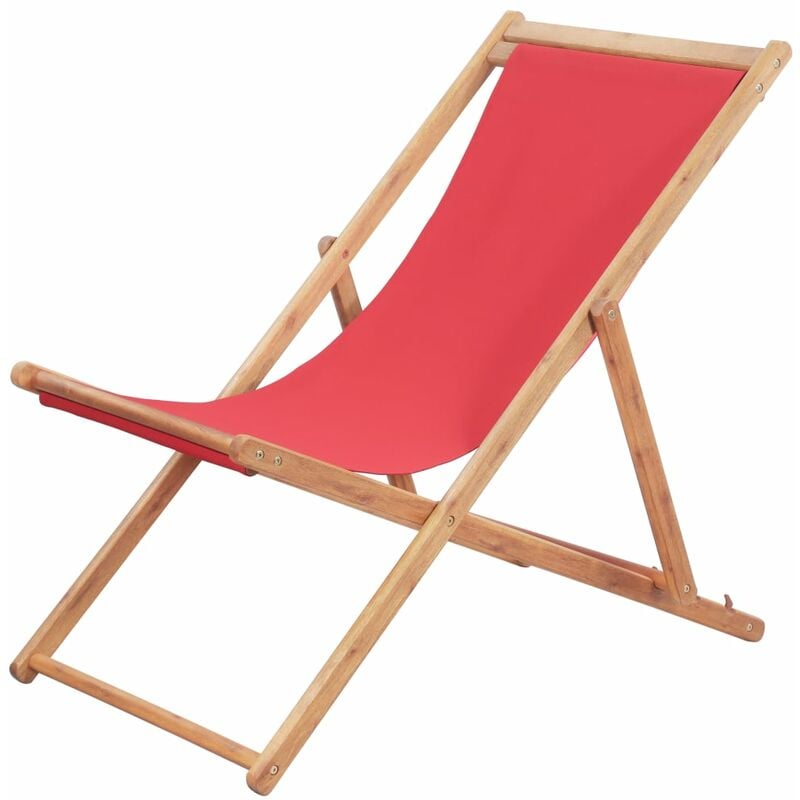 Silla de playa plegable de tela y estructura de madera roja vidaXL