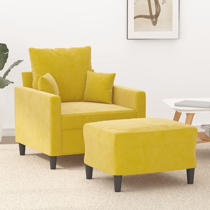 Sillón Con Taburete Tela Amarillo Claro 60 Cm Vidaxl con Ofertas