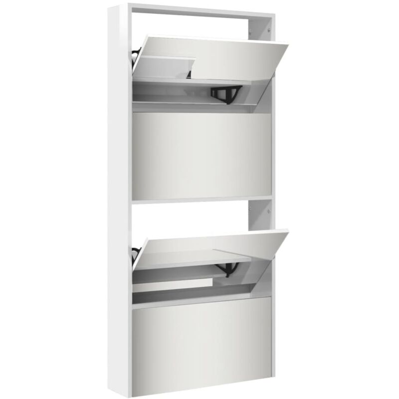 Zapatero Con Espejo De Madera Aglomerada - 4 Cajones Desplegables, Capacidad Para 12-16 Pares, Medidas 63x17x134 Cm, Color Roble, Requiere Montaje Y Fijación A Pared
