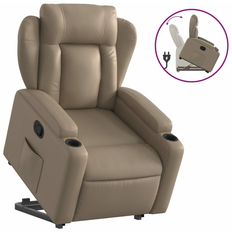 vidaXL Sillón orejero eléctrico reclinable cuero sintético capuchino