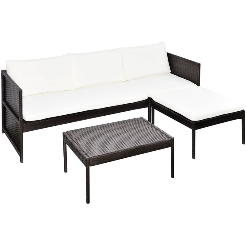 Set muebles de jardín 3 pzas y cojines ratán sintético marrón vidaXL