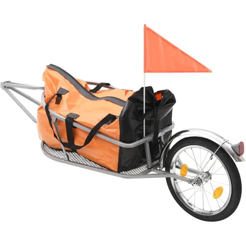 Remolque de bicicleta para equipaje con bolsa naranja y negro vidaXL