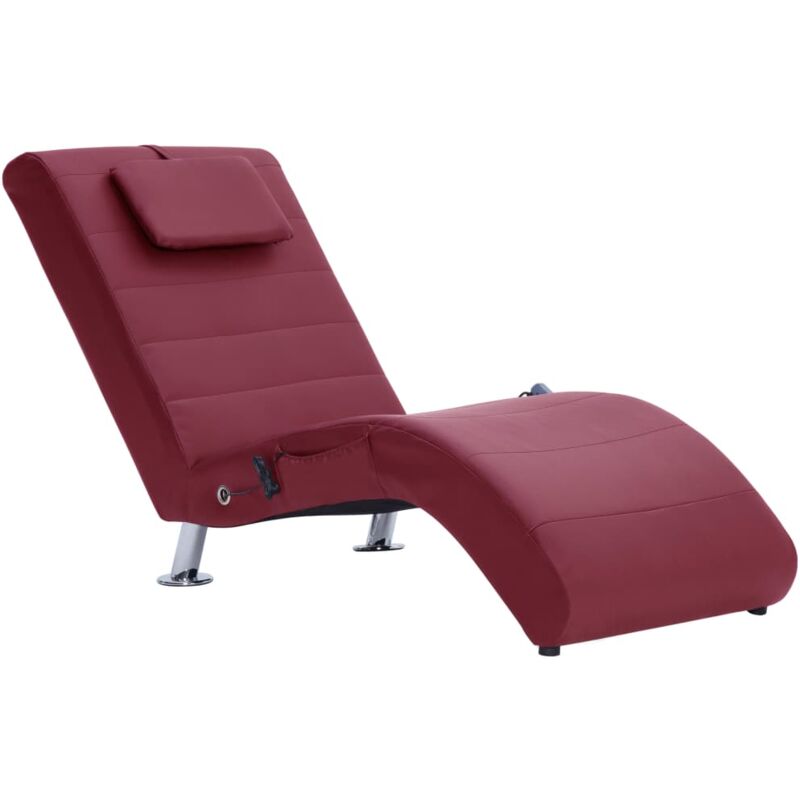 Vidaxl Div¨¢n De masaje con almohada cuero sint¨¦tico color vino tinto chaise longe 281287 tela