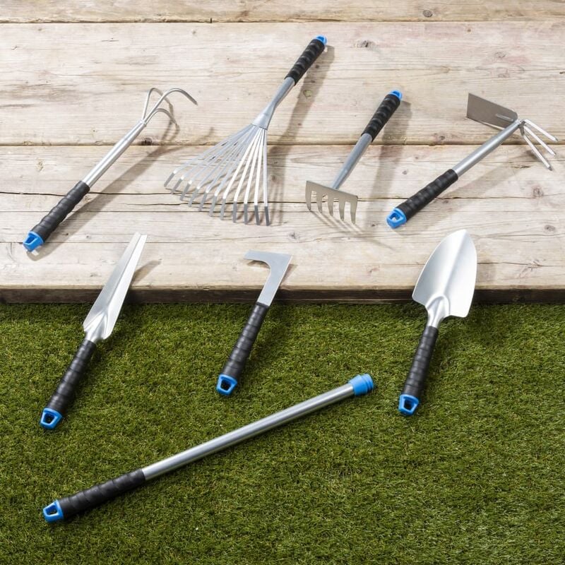 Set de herramientas de jardín de metal 8 piezas plateadas HI