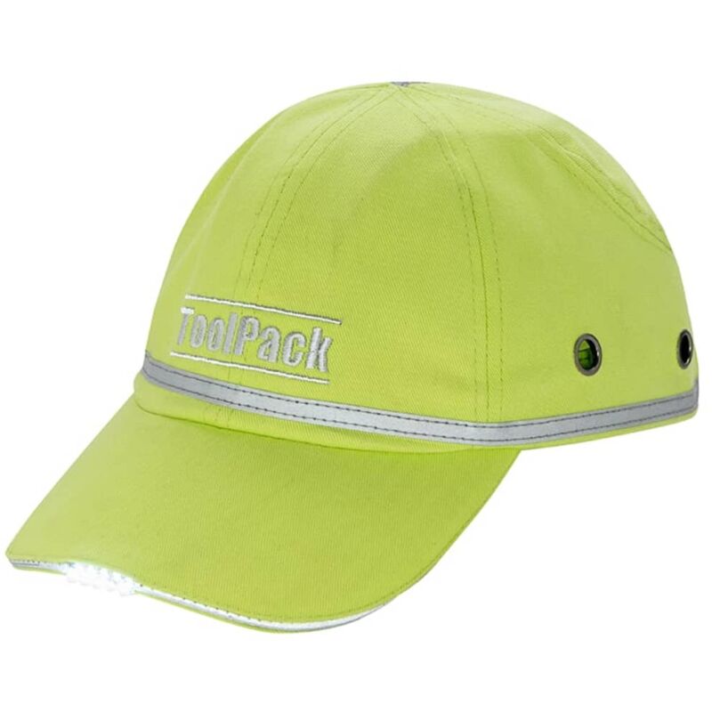 Gorra protectora de trabajo con LED verde lima Toolpack