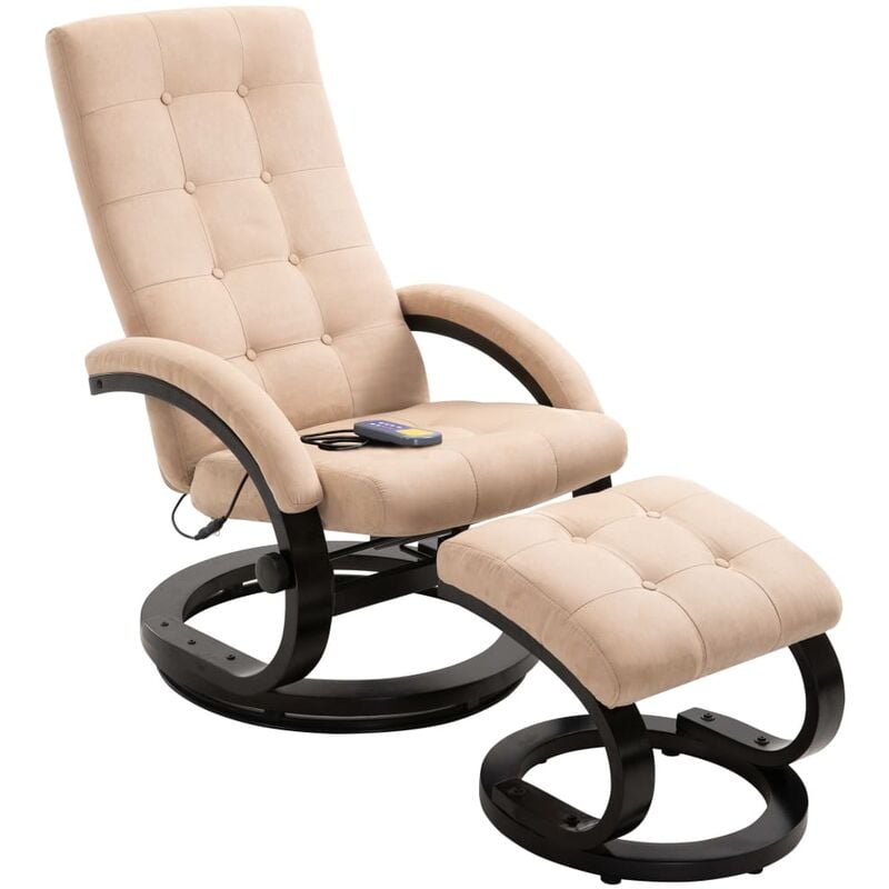 Sillón masaje reclinable y reposapiés tela tacto de ante crema vidaXL