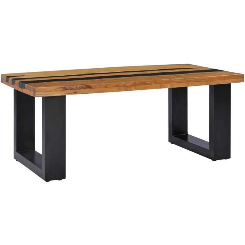 Mesa centro madera maciza teca y piedra volcánica 100x50x40 cm vidaXL