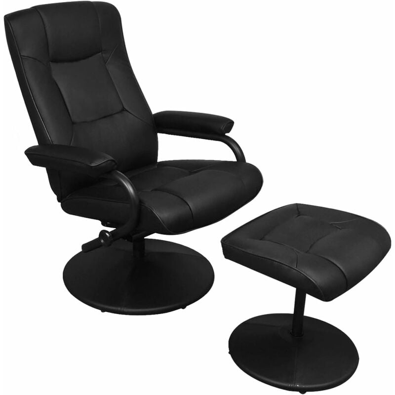 Sillón para la TV con reposapiés de cuero artificial negro vidaXL