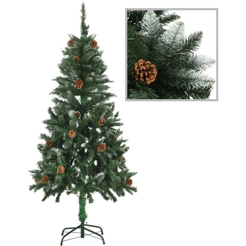 Árbol de Navidad artificial con piñas y brillo blanco 150 cm vidaXL