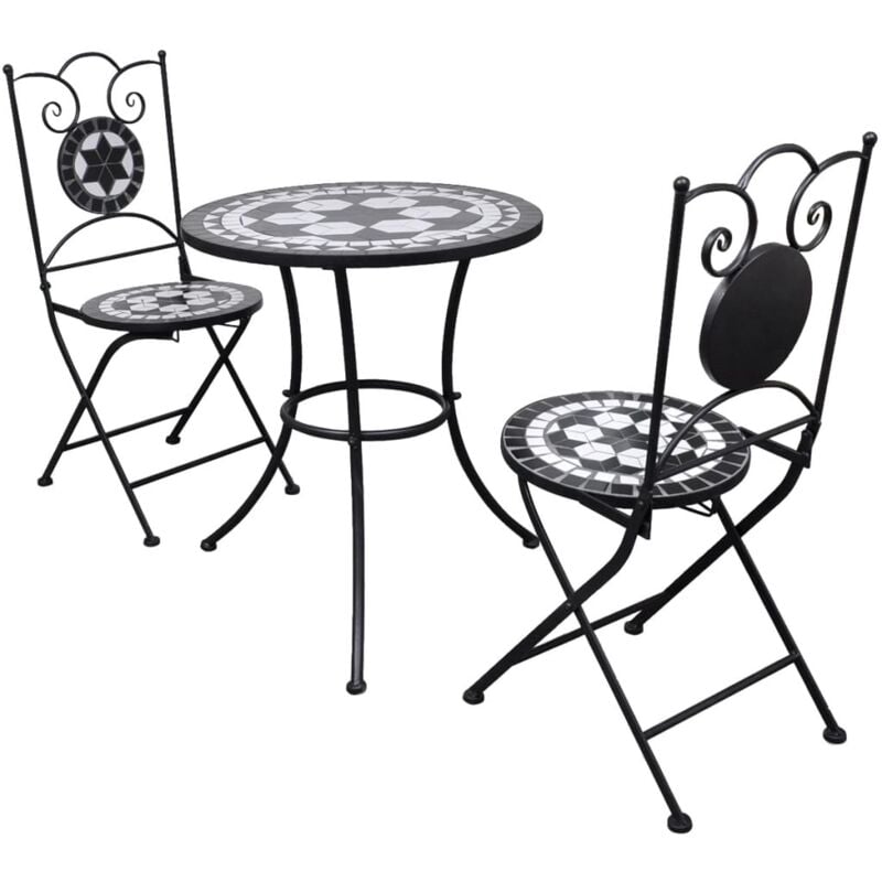 Set de mesa y sillas de jardín 3 piezas mosaico blanco y negro vidaXL