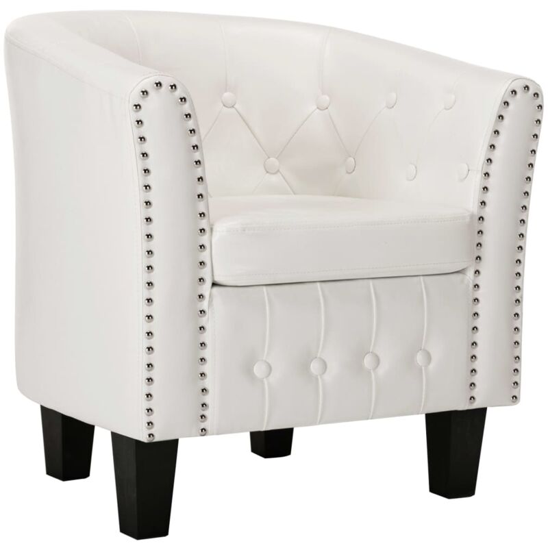 Sillón con diseño de cubo cuero sintético blanco vidaXL