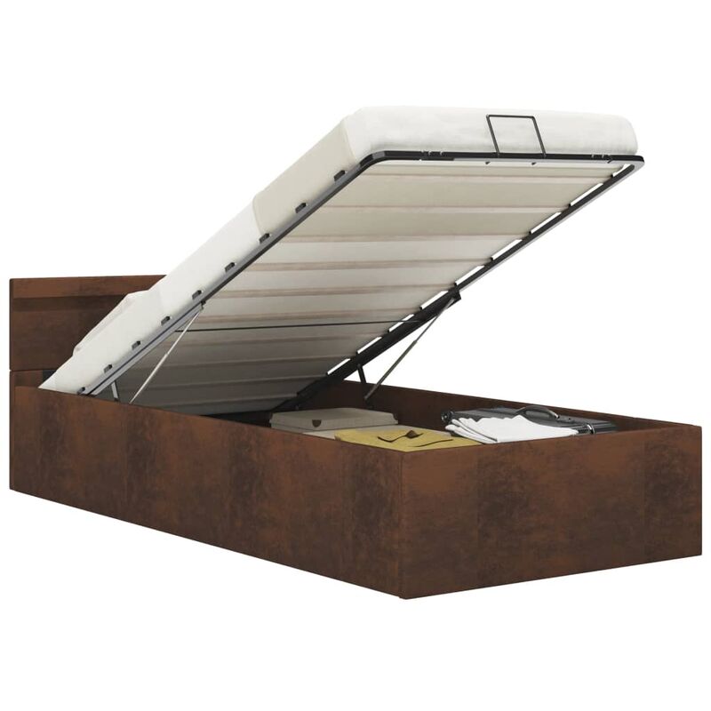 Cama canapé hidraúlica con LED tela marrón 90x200 cm vidaXL