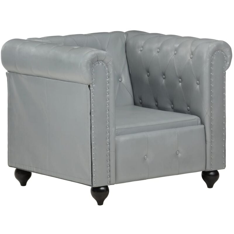 Sillón Chesterfield de cuero auténtico gris vidaXL