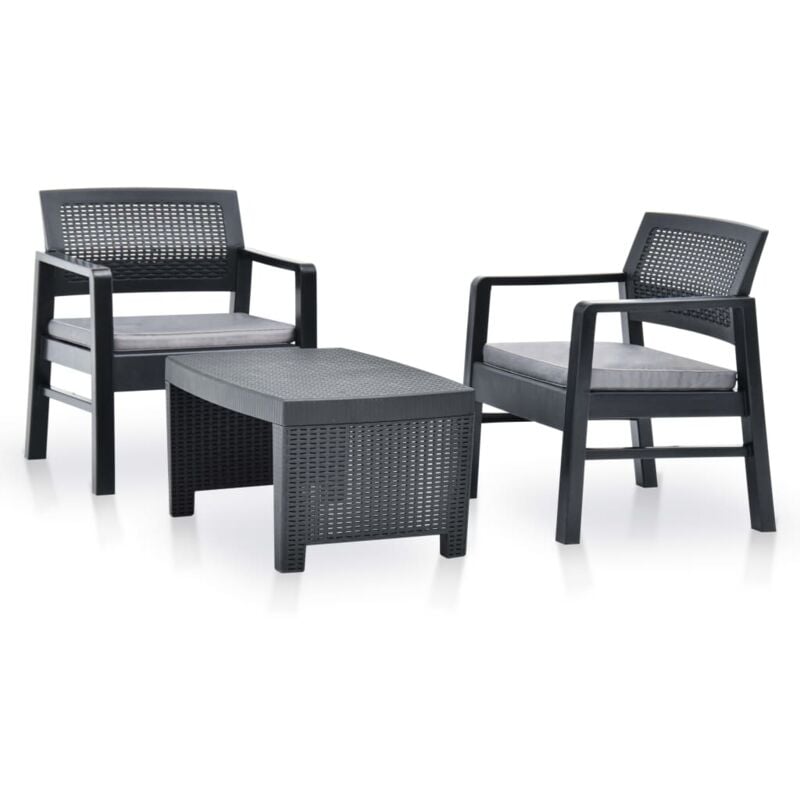 Vidaxl Conjunto De muebles mobiliario patio set terraza exterior mesa sillas asientos 3 piezas gris antracita lounge negro 77x54x40