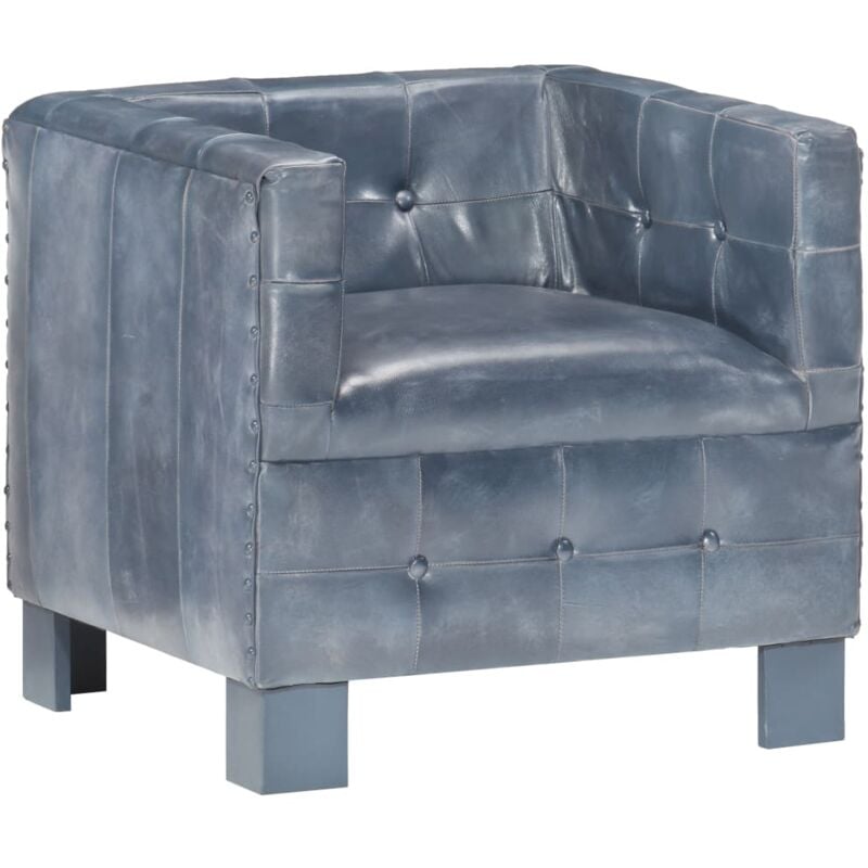 Sillón con diseño de cubo cuero auténtico gris vidaXL