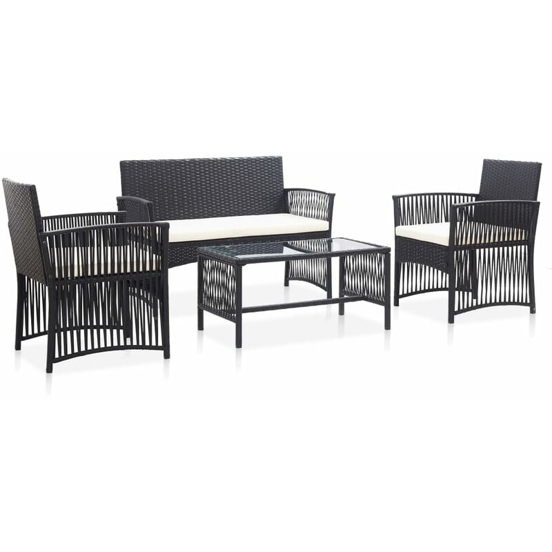 Set muebles de jardín 4 piezas y cojines ratán sintético negro vidaXL