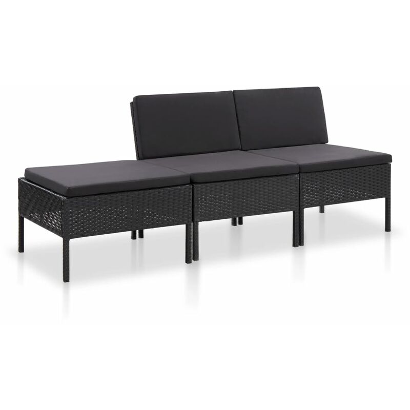 Set de muebles de jardín 3 pzas y cojines ratán sintético negro vidaXL