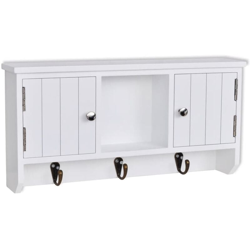 Vidaxl Armario Llavero de pared entrada con puertas y ganchos joyas teca macivo 407742 blanco 40 x 8.5 20