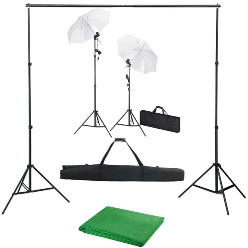 Kit estudio fotográfico con telón de fondo, lámparas y paraguas vidaXL