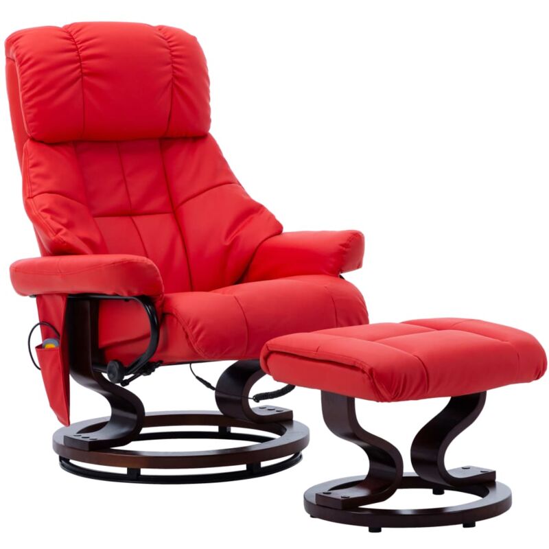 Sillón reclinable de masaje cuero sintético madera curvada rojo vidaXL