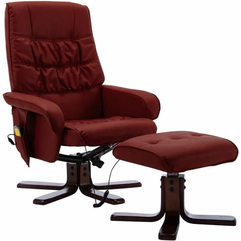 Sillón masaje reclinable reposapiés cuero sintético rojo tinto vidaXL