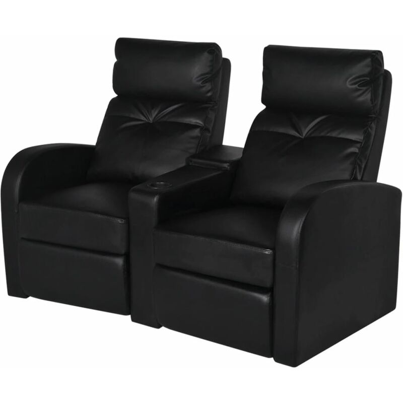 Sillón reclinable de 2 plazas de cuero artificial negro vidaXL