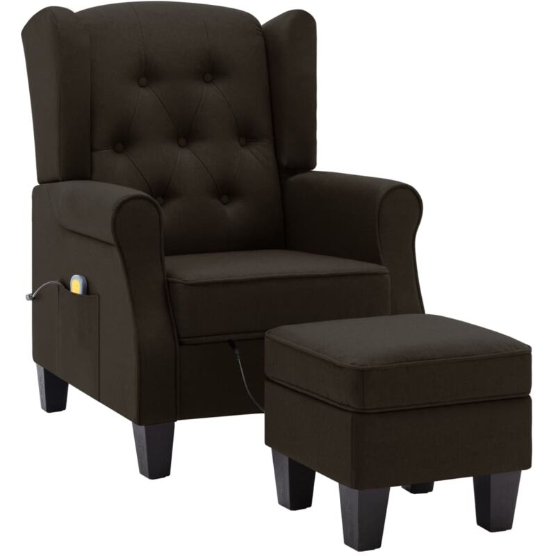 Sillón de masaje con reposapiés tela marrón oscuro vidaXL