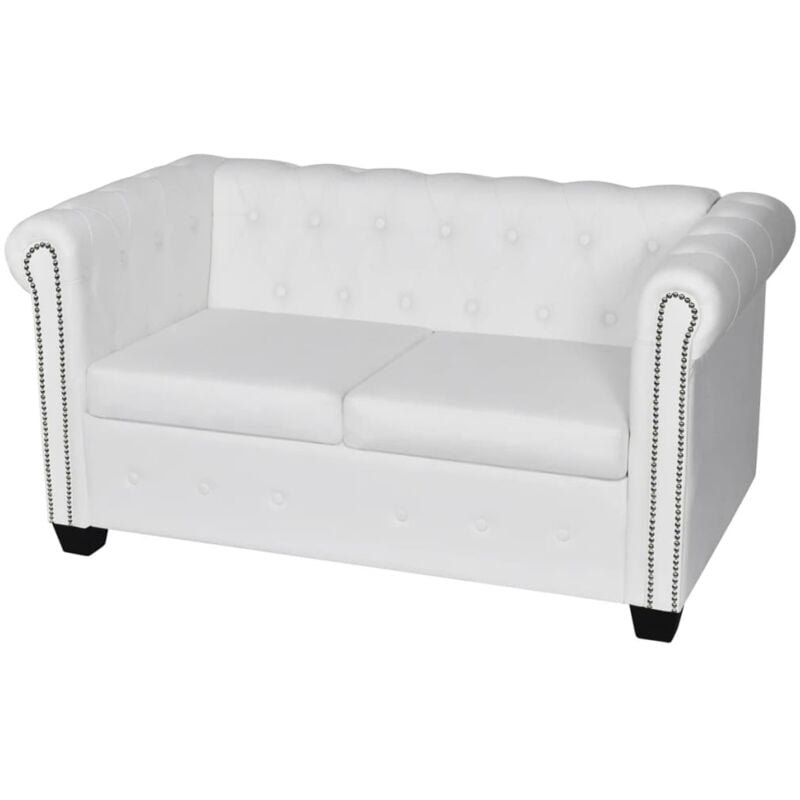 Sofá Chesterfield de 2 plazas de cuero artificial blanco vidaXL