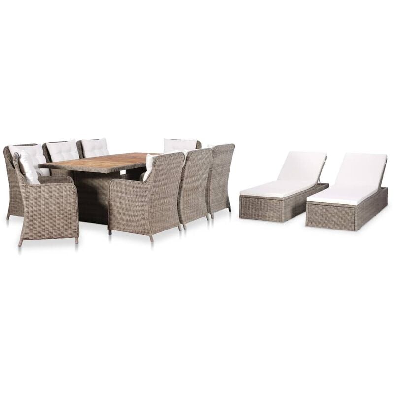 Vidaxl Set Muebles de y tumbonas 11 piezas exterior cocina hogar terraza mesa silla asiento suave respaldo conjunto comedor 3057803 poli 200x100x74