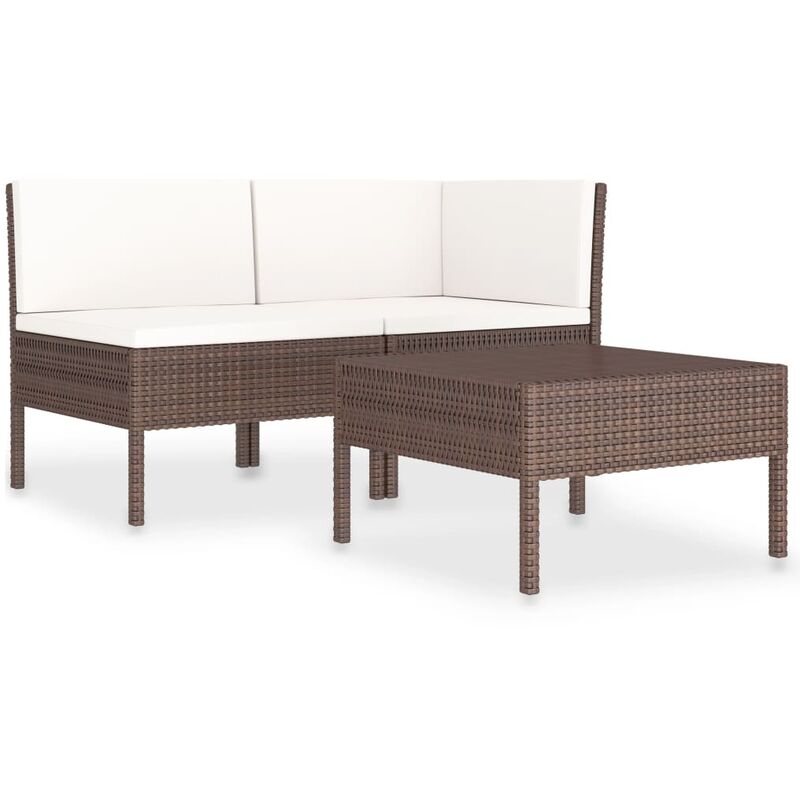 Set muebles de jardín 3 pzas y cojines ratán sintético marrón vidaXL