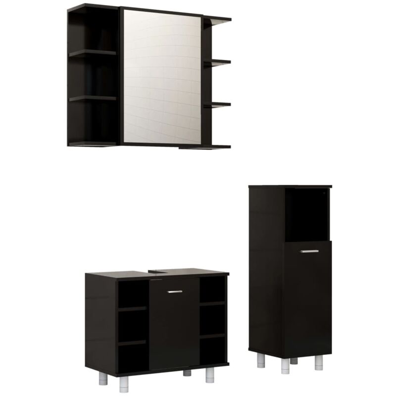 Conjunto de muebles de baño 3 piezas aglomerado negro vidaXL