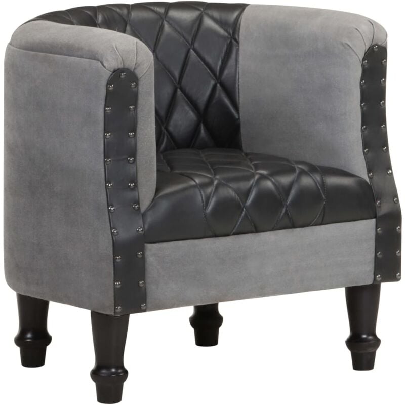 Sillón cúbico de cuero auténtico y madera maciza mango negro vidaXL