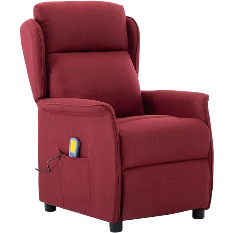 Sillón reclinable de masaje eléctrico de tela rojo tinto vidaXL