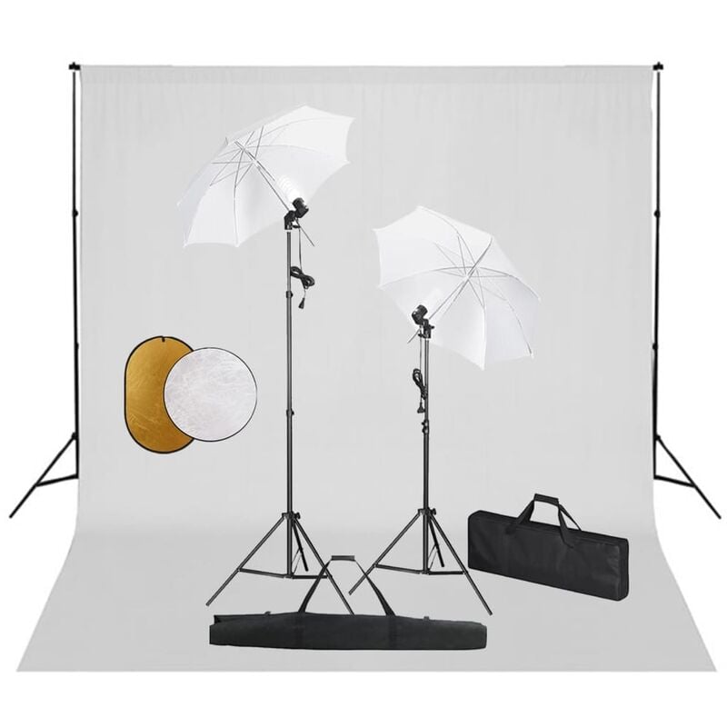 Kit estudio fotográfico lámparas sombrillas fondo y reflector vidaXL