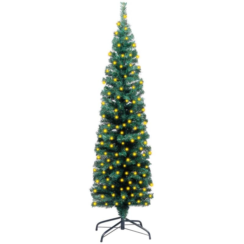 Árbol Navidad artificial estrecho LED soporte PVC verde 120 cm vidaXL