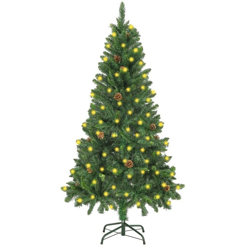 Árbol de Navidad artificial con LED y piñas verde 150 cm vidaXL