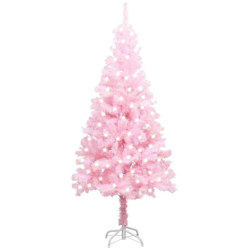 Árbol de Navidad artificial con LED y soporte rosa PVC 120 cm vidaXL