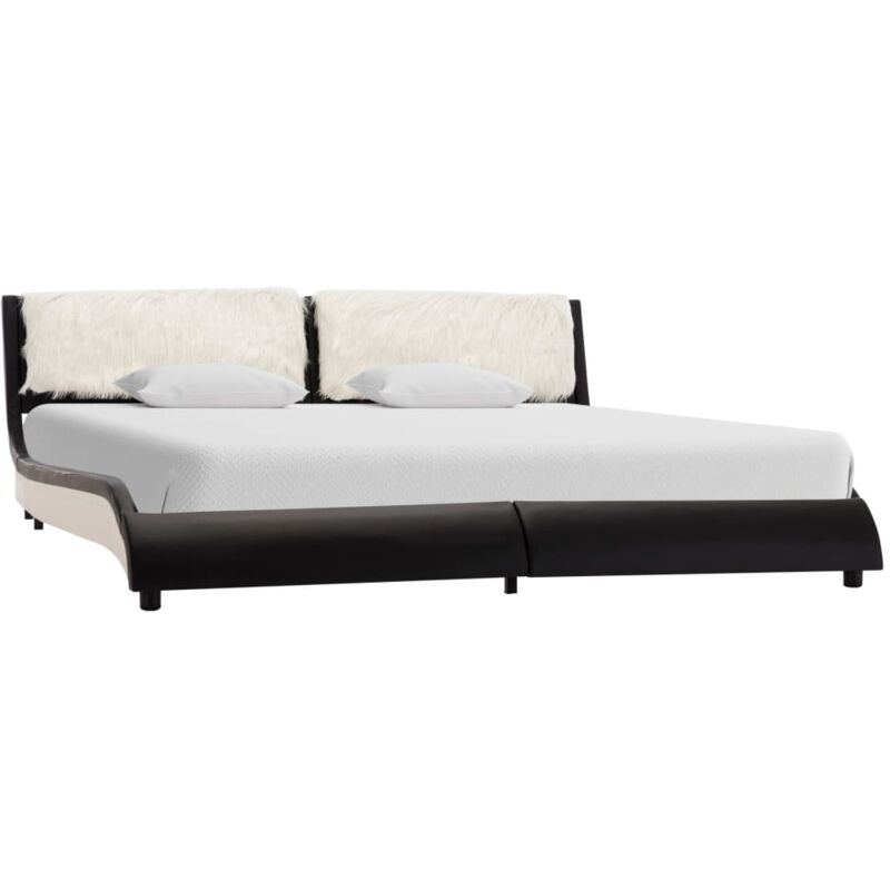 Estructura de cama con LED cuero PE negra y blanca 150x200 cm vidaXL