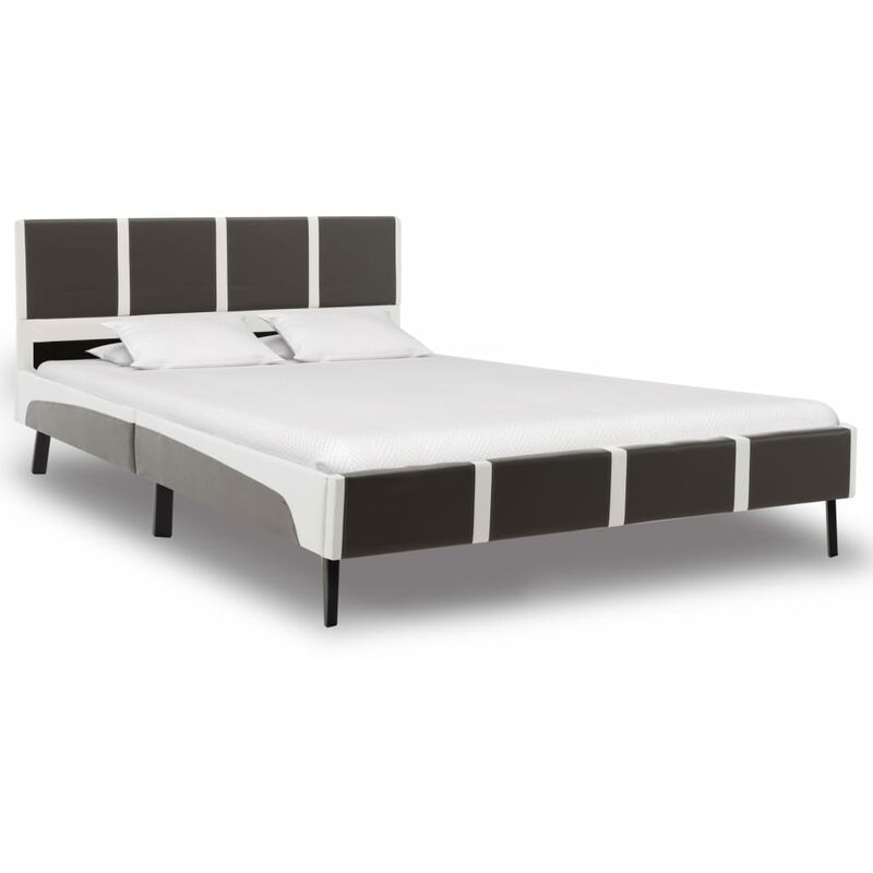 Estructura de cama cuero sintético gris y blanca 135x190 cm vidaXL