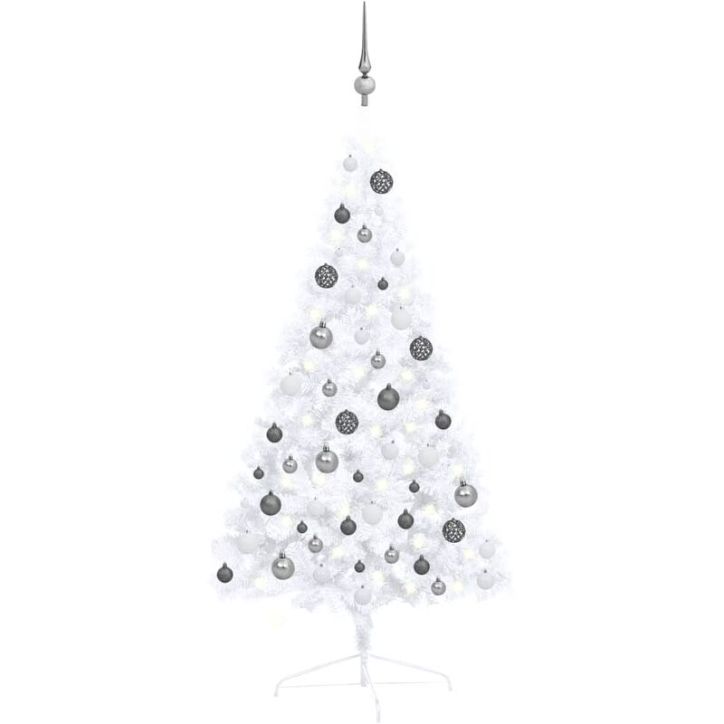 Medio árbol de Navidad artificial LED y bolas blanco 120 cm vidaXL