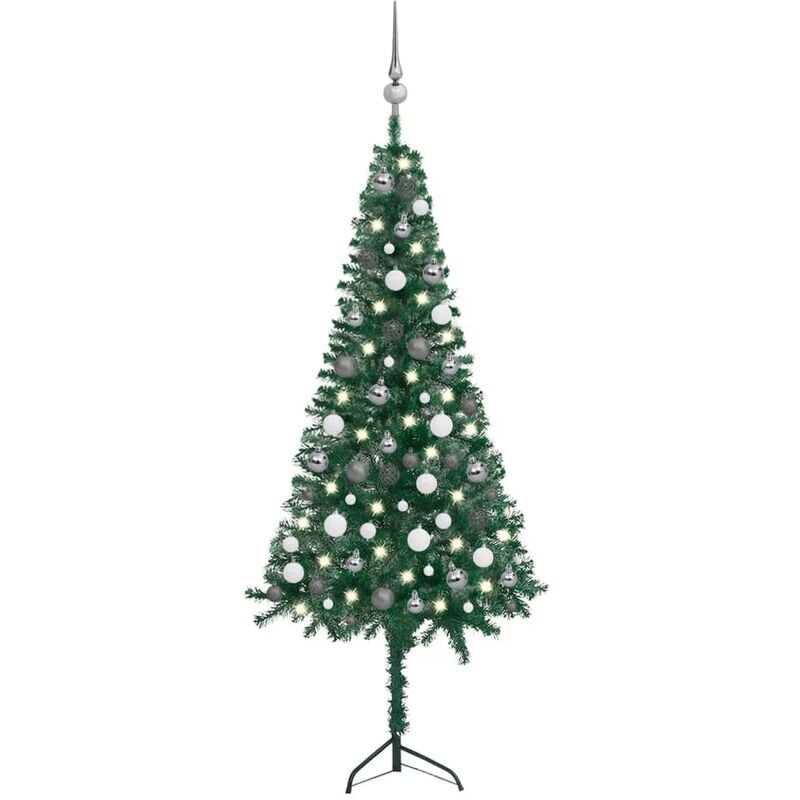 Set árbol Navidad artificial esquina LED y bolas verde 150 cm vidaXL