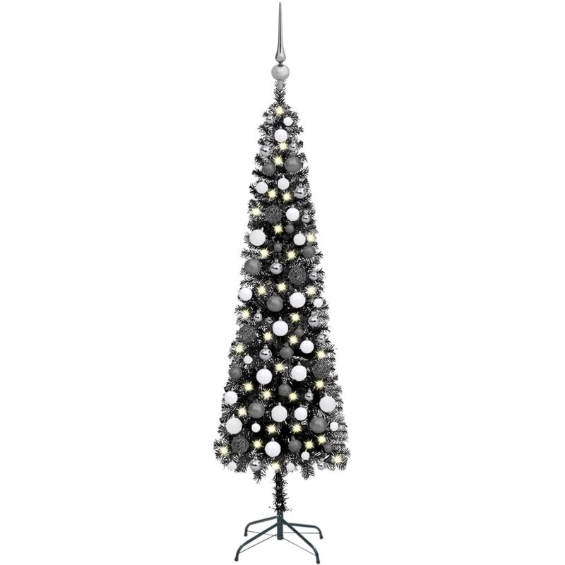 Set de árbol de Navidad estrecho con LED y bola negro 120 cm vidaXL