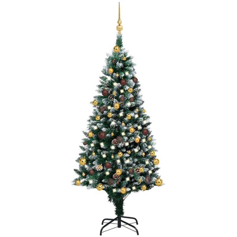 Set medio árbol de Navidad artificial LED, bolas y piñas 150 cm vidaXL